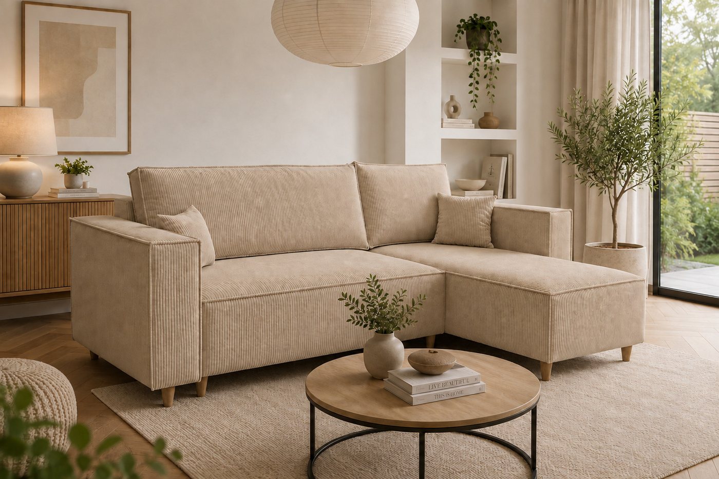 MARPUR Ecksofa RIO aus Cordstoff mit Schlaffunktion und Bettkasten, L-Form Couch, Universal Ottomane, in 7 trendigen Farben wählbar – Bild 3 von 5