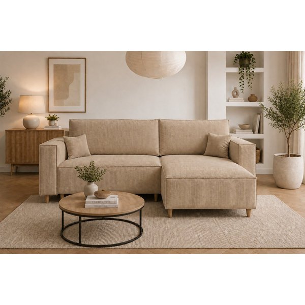 MARPUR Ecksofa RIO aus Cordstoff mit Schlaffunktion und Bettkasten, L-Form Couch, Universal Ottomane, in 7 trendigen Farben wählbar