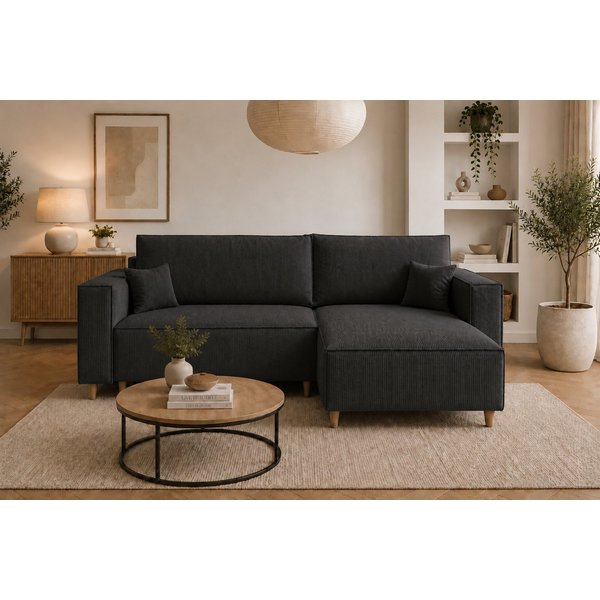 MARPUR Ecksofa RIO aus Cordstoff mit Schlaffunktion und Bettkasten, L-Form Couch, Universal Ottomane, in 7 trendigen Farben wählbar