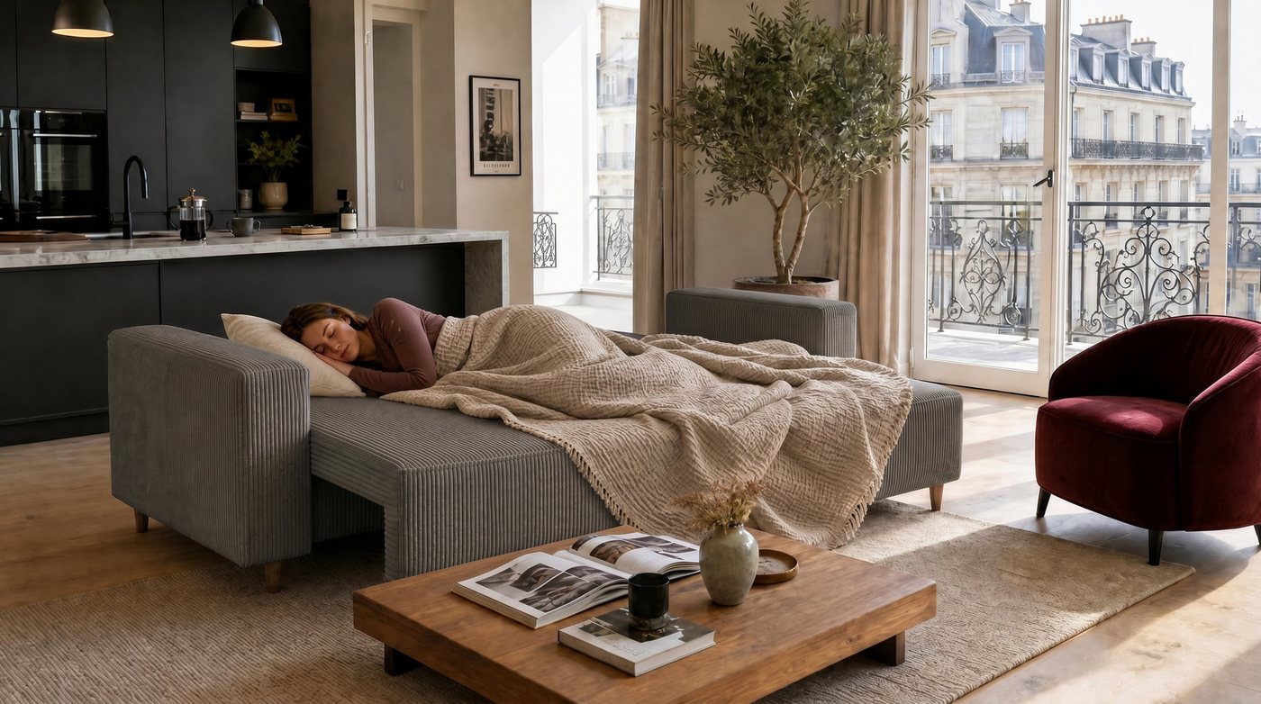 MARPUR Ecksofa RIO aus Cordstoff mit Schlaffunktion und Bettkasten, L-Form Couch, Universal Ottomane, in 7 trendigen Farben wählbar – Bild 5 von 5