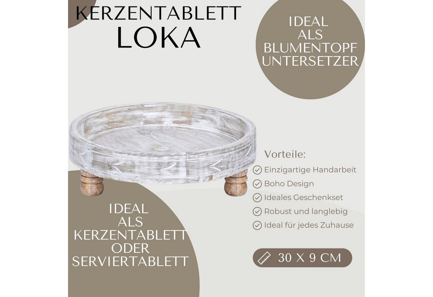 Marrakesch Orient & Mediterran Interior Blumenständer Blumenhocker und Holzablage Loka 30 cm, massives Holz, handgeschnitzt, rund – Bild 3 von 5