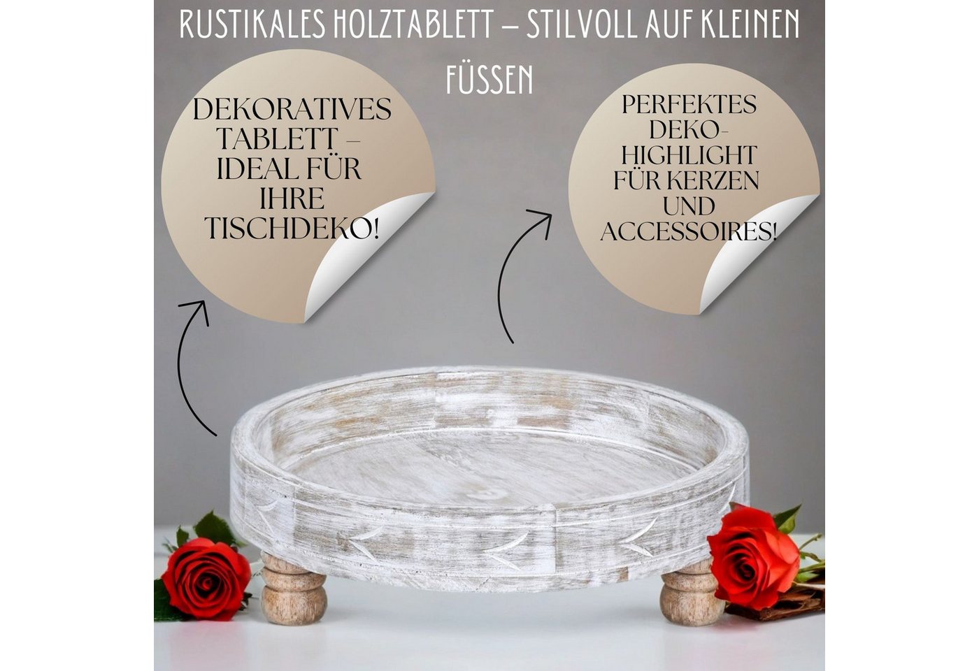 Marrakesch Orient & Mediterran Interior Blumenständer Blumenhocker und Holzablage Loka 30 cm, massives Holz, handgeschnitzt, rund – Bild 5 von 5