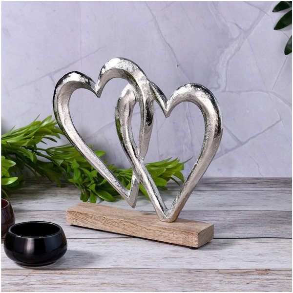 Marrakesch Orient & Mediterran Interior Dekoobjekt Dekofigur Amour -7, Holz sowie Aluminium, Natur-Braun-Silber 20 cm (1 St)