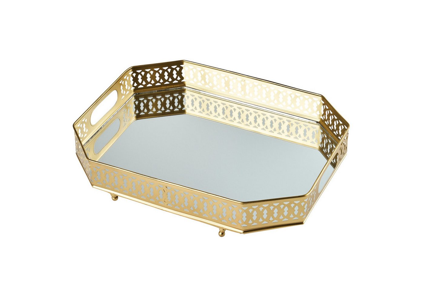 Marrakesch Orient & Mediterran Interior Dekotablett Vassoio a specchio Agata in ferro, stile orientale, colore oro 34 cm (1 St), Handarbeit – Bild 2 von 5