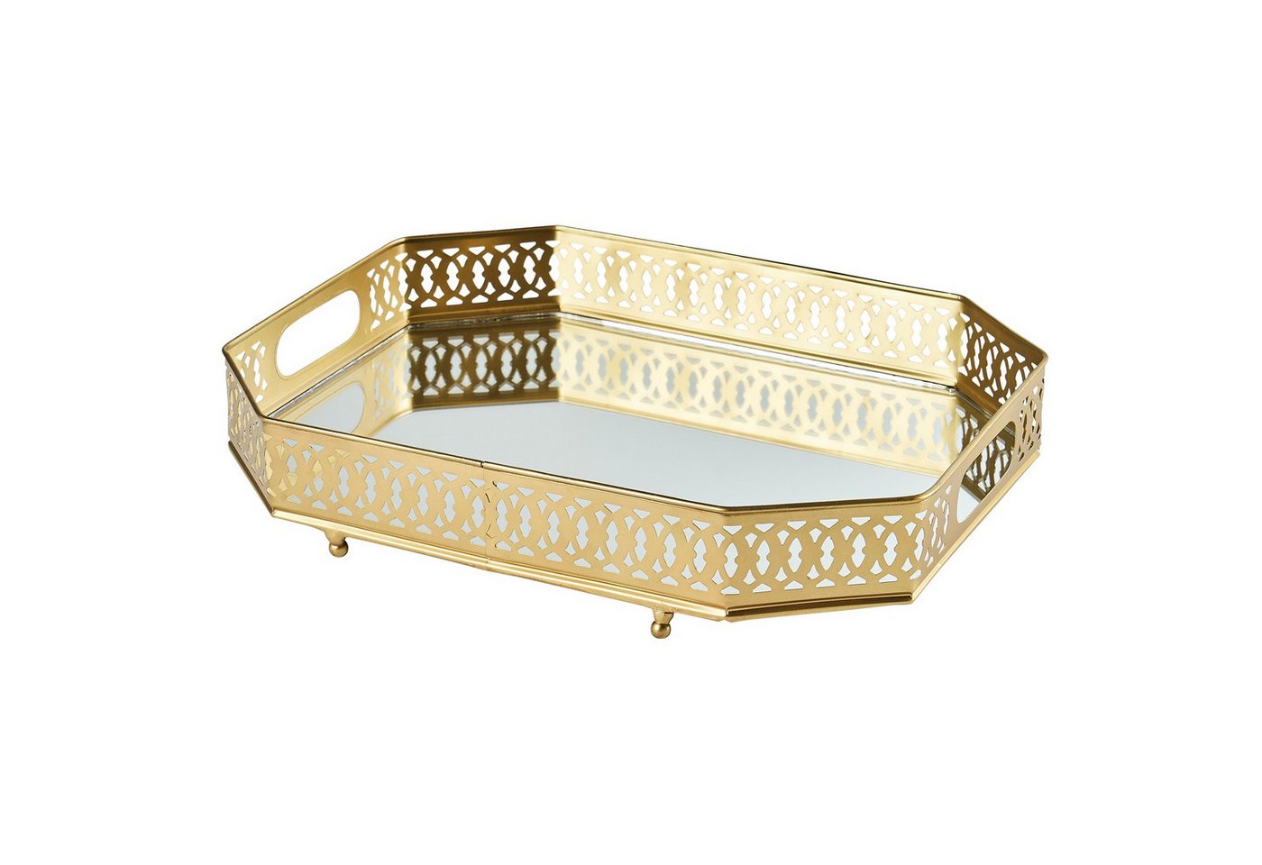 Marrakesch Orient & Mediterran Interior Dekotablett Vassoio a specchio Agata in ferro, stile orientale, colore oro 34 cm (1 St), Handarbeit – Bild 5 von 5