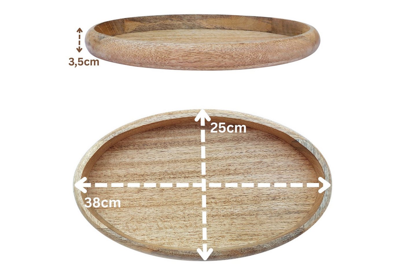 Marrakesch Orient & Mediterran Interior Dekotablett Ovales Serviertablett Cagdas handgefertigt aus Mangoholz, Natur, 38 cm (1 St), Handarbeit – Bild 3 von 5