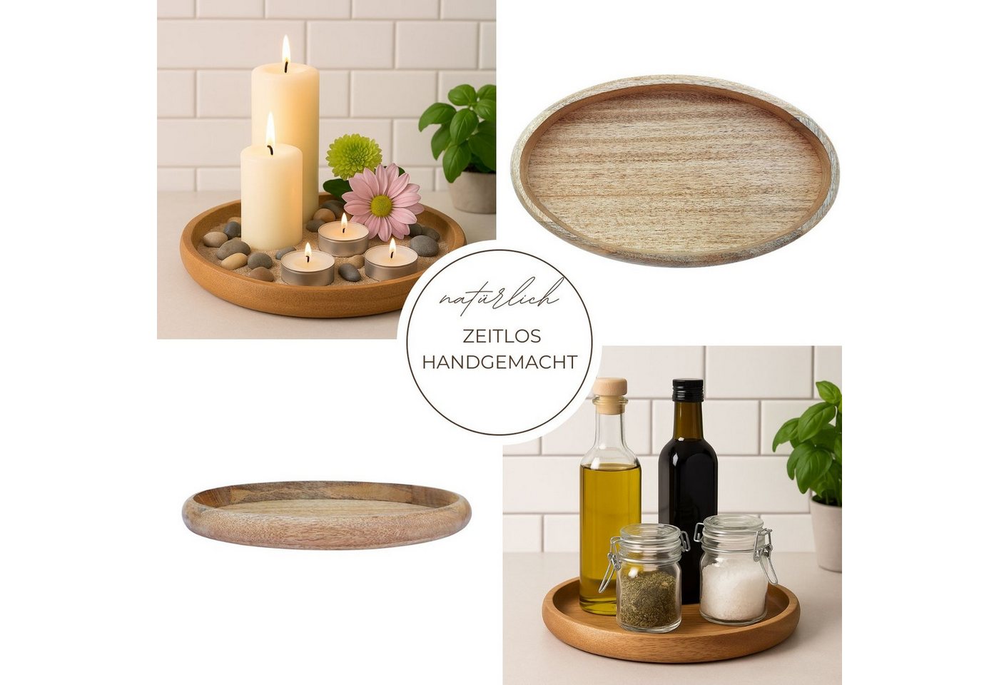 Marrakesch Orient & Mediterran Interior Dekotablett Ovales Serviertablett Cagdas handgefertigt aus Mangoholz, Natur, 38 cm (1 St), Handarbeit – Bild 4 von 5