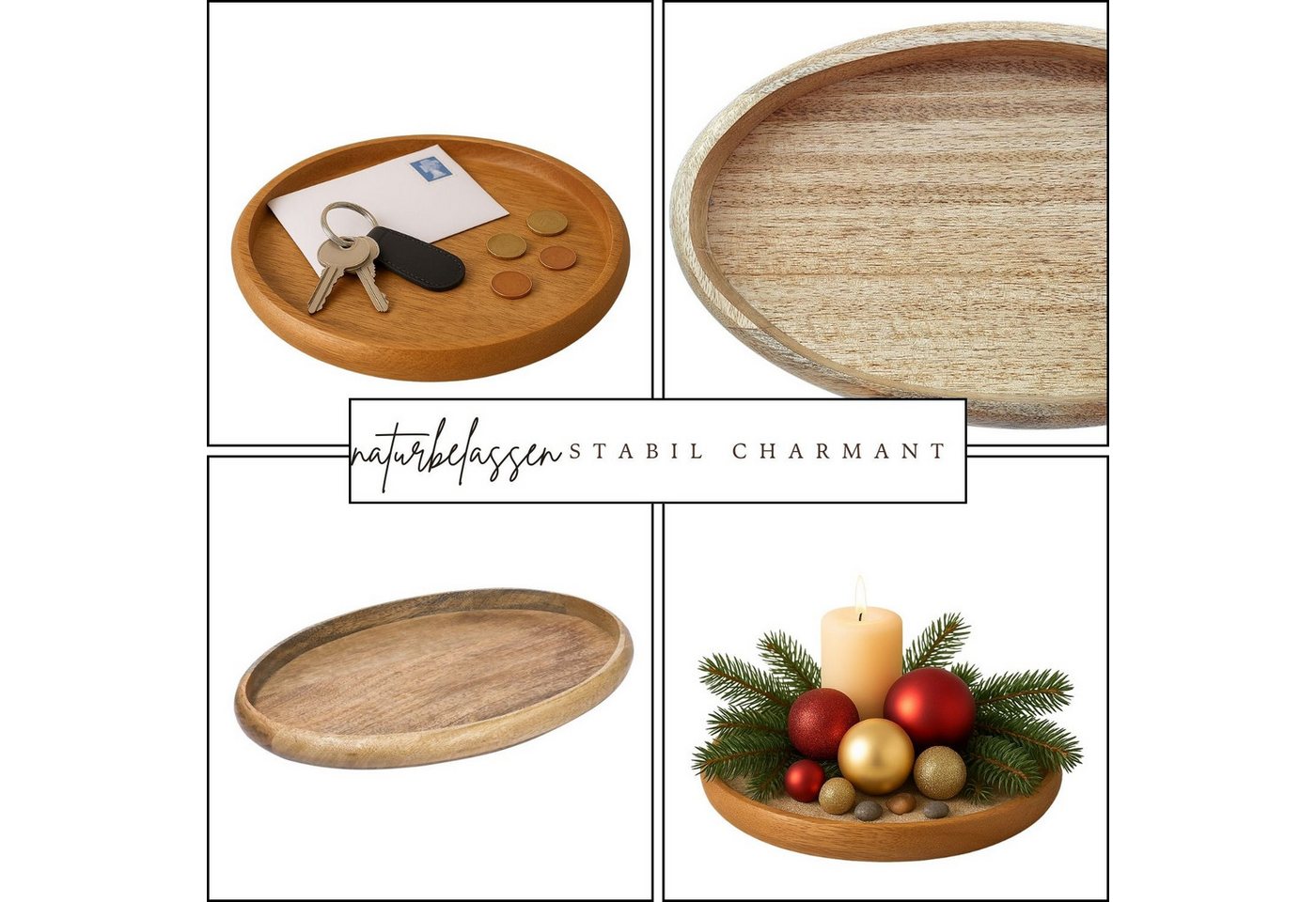 Marrakesch Orient & Mediterran Interior Dekotablett Ovales Serviertablett Cagdas handgefertigt aus Mangoholz, Natur, 38 cm (1 St), Handarbeit – Bild 5 von 5