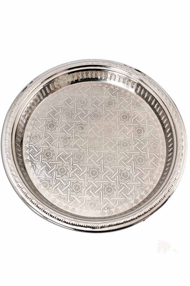 Marrakesch Orient & Mediterran Interior Dekotablett Tablett Atay im orientalischen Stil aus Metall gefertigt, Silber 50 cm (1 St), Handarbeit – Bild 2 von 5