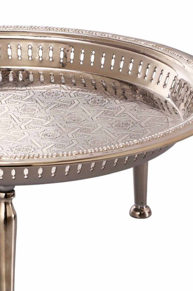 Marrakesch Orient & Mediterran Interior Dekotablett Tablett Atay im orientalischen Stil aus Metall gefertigt, Silber 50 cm (1 St), Handarbeit – Bild 3 von 5