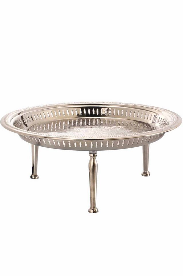 Marrakesch Orient & Mediterran Interior Dekotablett Tablett Atay im orientalischen Stil aus Metall gefertigt, Silber 50 cm (1 St), Handarbeit – Bild 4 von 5