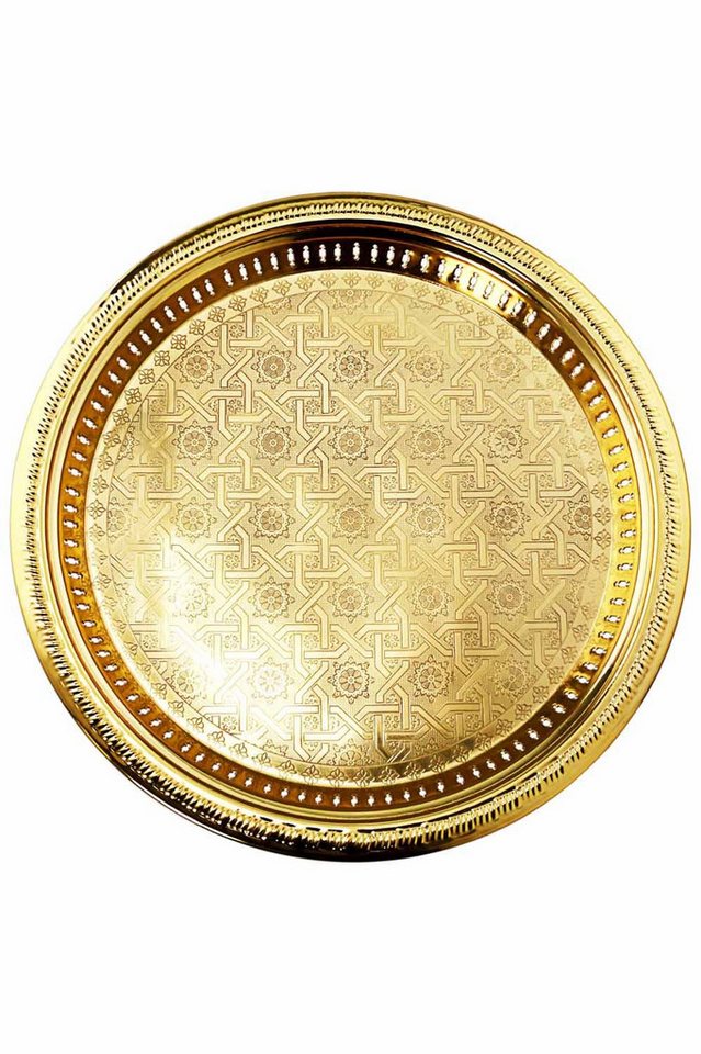 Marrakesch Orient & Mediterran Interior Dekotablett Tablett Atay aus Metall gefertigt im orientalischen Design, Gold 50 cm (1 St), Handarbeit – Bild 2 von 5