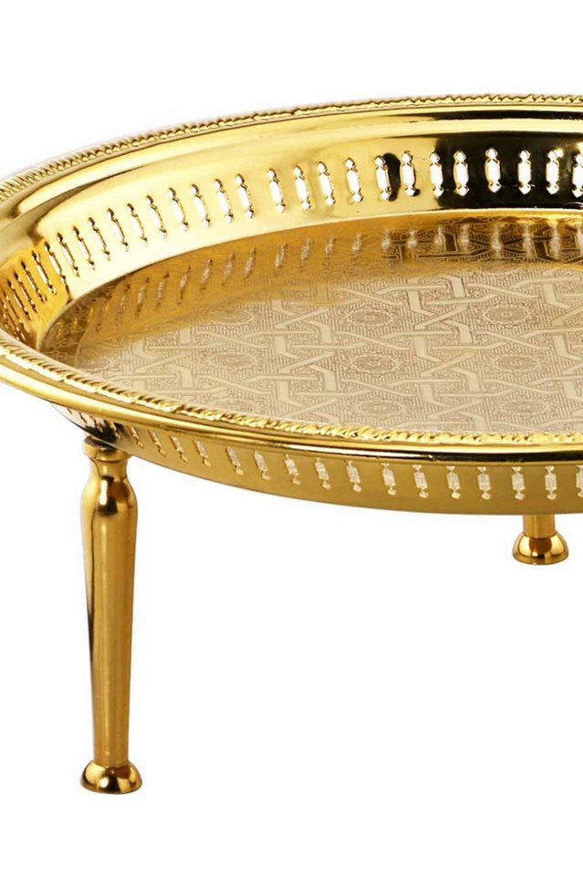 Marrakesch Orient & Mediterran Interior Dekotablett Tablett Atay aus Metall gefertigt im orientalischen Design, Gold 50 cm (1 St), Handarbeit – Bild 3 von 5
