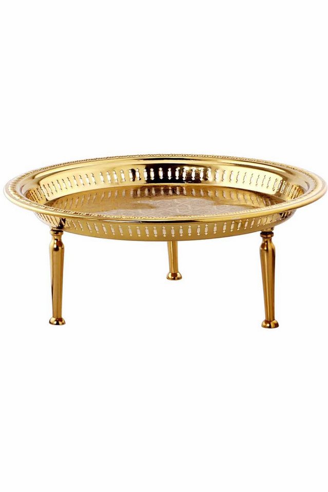 Marrakesch Orient & Mediterran Interior Dekotablett Tablett Atay aus Metall gefertigt im orientalischen Design, Gold 50 cm (1 St), Handarbeit – Bild 4 von 5
