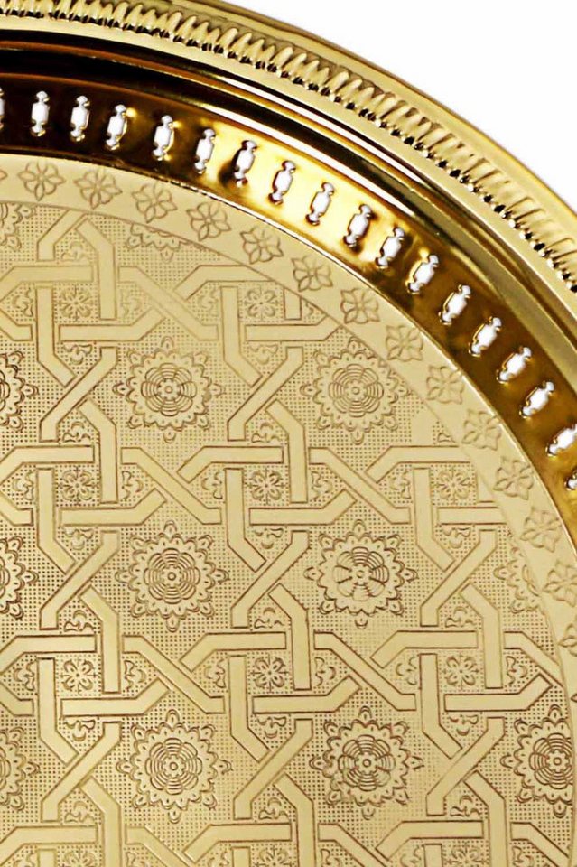 Marrakesch Orient & Mediterran Interior Dekotablett Tablett Atay aus Metall gefertigt im orientalischen Design, Gold 50 cm (1 St), Handarbeit – Bild 5 von 5