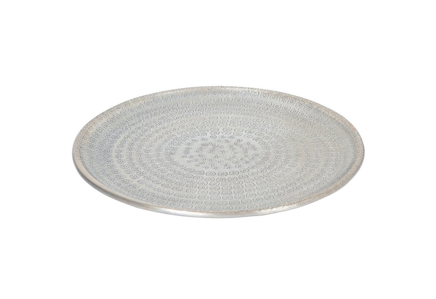 Marrakesch Orient & Mediterran Interior Dekotablett Tablett Jinan im Vintage-Stil aus Aluminium gefertigt, in Silber 30 cm (1 St), Handarbeit – Bild 2 von 5