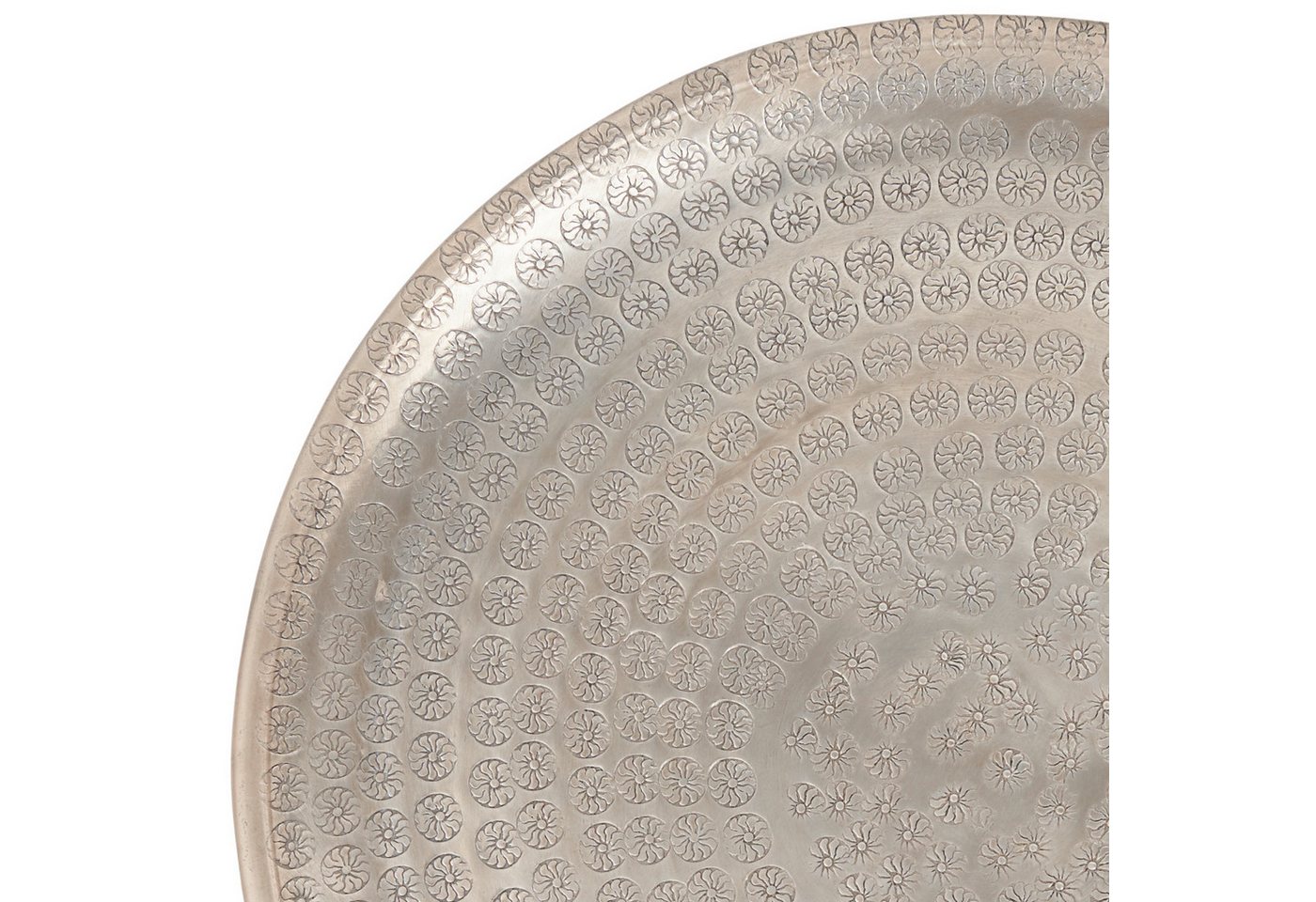 Marrakesch Orient & Mediterran Interior Dekotablett Tablett Jinan im Vintage-Stil aus Aluminium gefertigt, in Silber 30 cm (1 St), Handarbeit – Bild 4 von 5