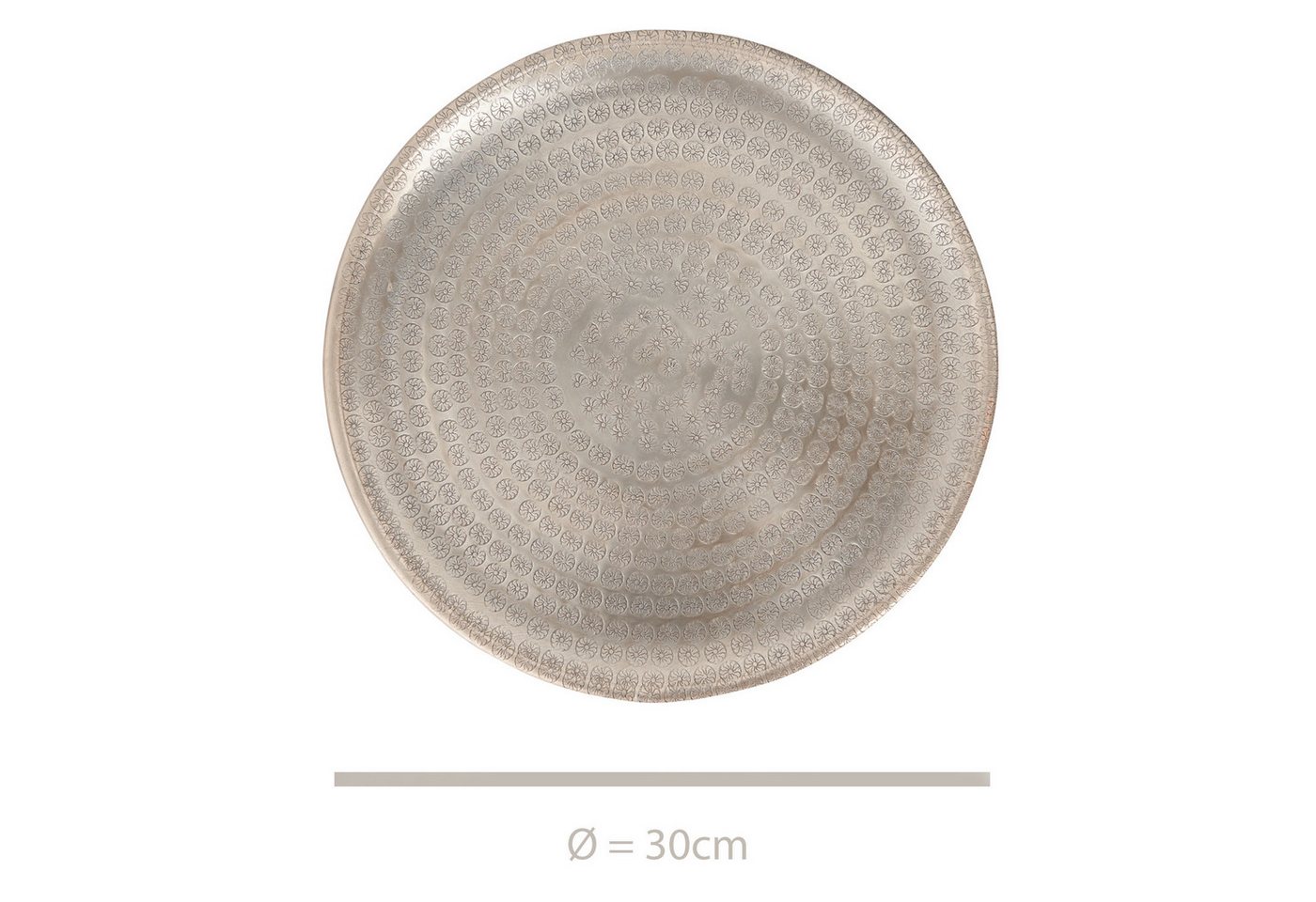 Marrakesch Orient & Mediterran Interior Dekotablett Tablett Jinan im Vintage-Stil aus Aluminium gefertigt, in Silber 30 cm (1 St), Handarbeit – Bild 5 von 5