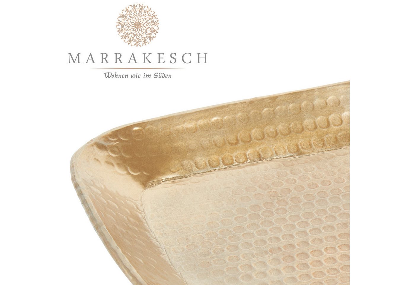 Marrakesch Orient & Mediterran Interior Dekotablett Tablett Lesha im Orient-Design, aus Aluminium gefertigt, in Gold 21 cm (1 St), Handarbeit – Bild 5 von 5