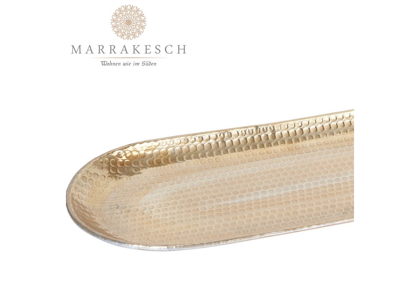 Marrakesch Orient & Mediterran Interior Dekotablett Tablett Ilnur im Orient-Design, aus Aluminium gefertigt, in Gold 45 cm (1 St), Handarbeit – Bild 5 von 5