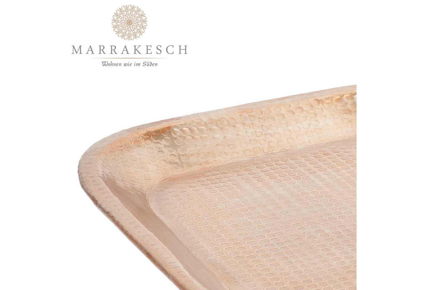 Marrakesch Orient & Mediterran Interior Dekotablett Tablett Hosna im Skandi-Stil, zum Servieren und Dekorieren, Gold 29 cm (1 St), Handarbeit – Bild 5 von 5