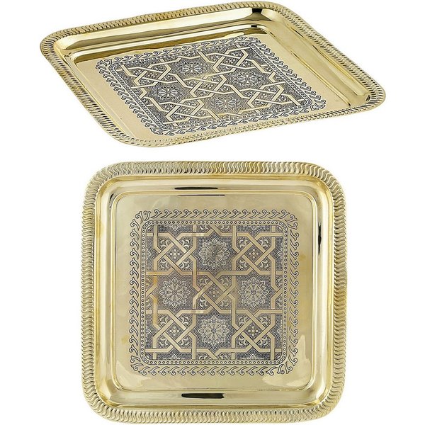 Marrakesch Orient & Mediterran Interior Dekotablett Tablett Nacera aus Metall, zum Servieren und Dekorieren, in Gold 27 cm (1 St), Handarbeit