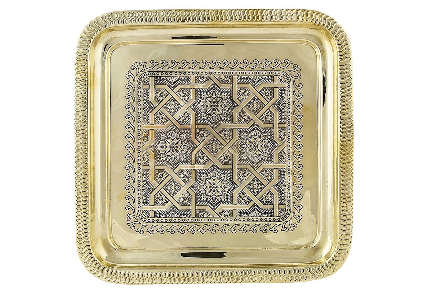 Marrakesch Orient & Mediterran Interior Dekotablett Tablett Nacera aus Metall, zum Servieren und Dekorieren, in Gold 27 cm (1 St), Handarbeit – Bild 4 von 5