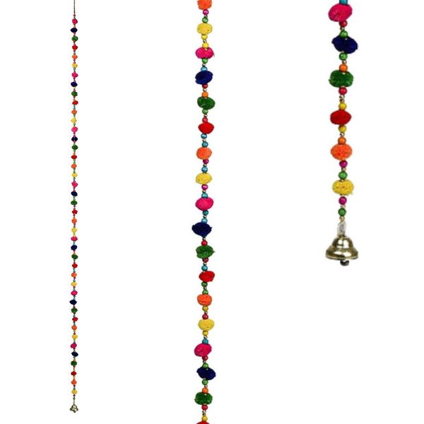 Marrakesch Orient & Mediterran Interior Hängedekoration Dekohänger Pom-Pom, 130 cm, aus Baumwolle, mit Perlen und Glöckchen