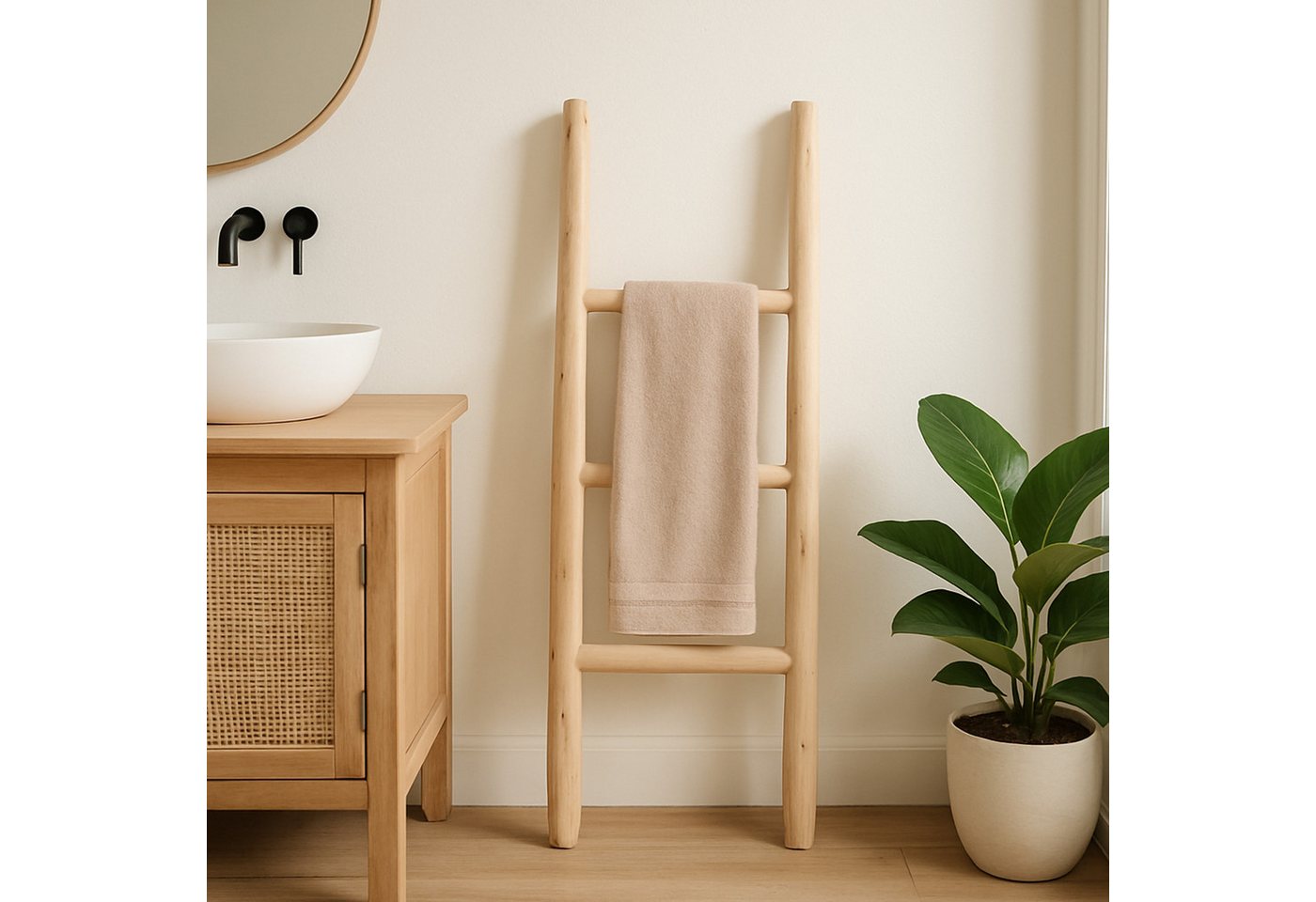 Marrakesch Orient & Mediterran Interior Handtuchhalter Échelle décorative Manoni en bois brun, porte-serviette, montée, 92 cm, Handarbeit – Bild 3 von 5