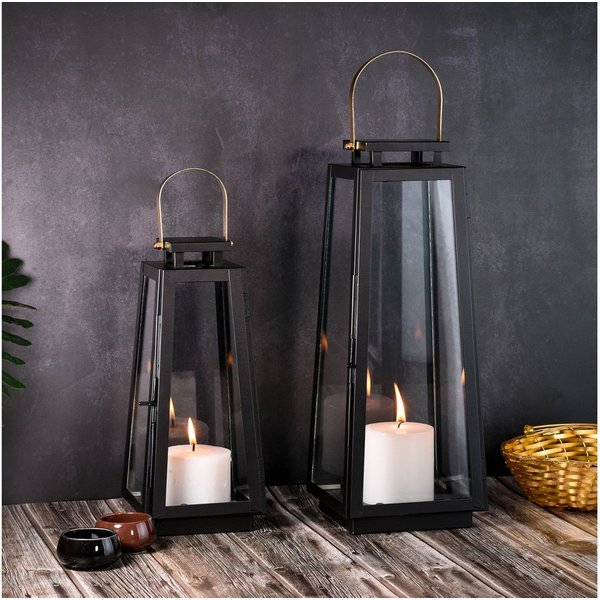 Marrakesch Orient & Mediterran Interior Kerzenlaterne 2 lanternes de jardin Eirik en métal noir et verre, scandinaves 40 cm (2 St), 2er Set