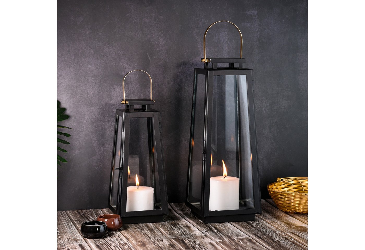 Marrakesch Orient & Mediterran Interior Kerzenlaterne Windlicht Gartenlaterne Eirik im Skandi-Design, Metall, Schwarz 29 cm (1 St), Handarbeit – Bild 2 von 5