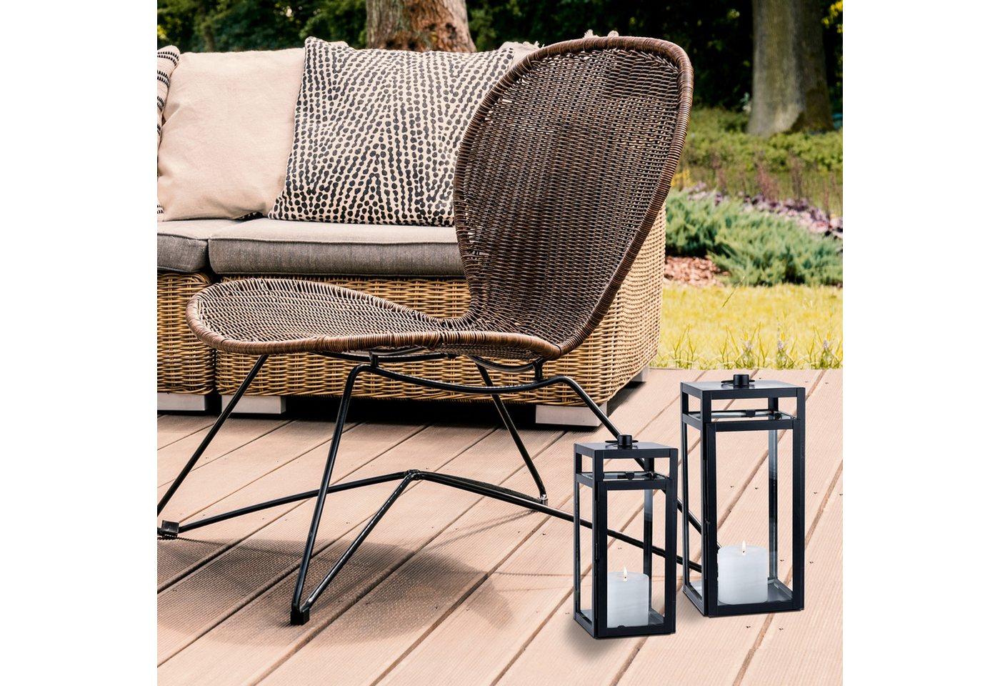Marrakesch Orient & Mediterran Interior Kerzenlaterne Windlicht Gartenlaterne Eirik im Skandi-Design, Metall, Schwarz 29 cm (1 St), Handarbeit – Bild 4 von 5