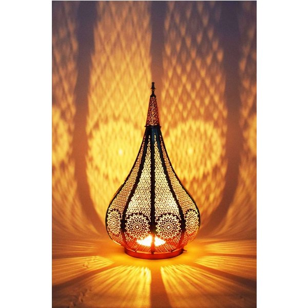 Marrakesch Orient & Mediterran Interior Kerzenlaterne Laterne Ezana im orientalischen Stil, aus Metall gefertigt, Gold 36 cm (1 St), Handarbeit