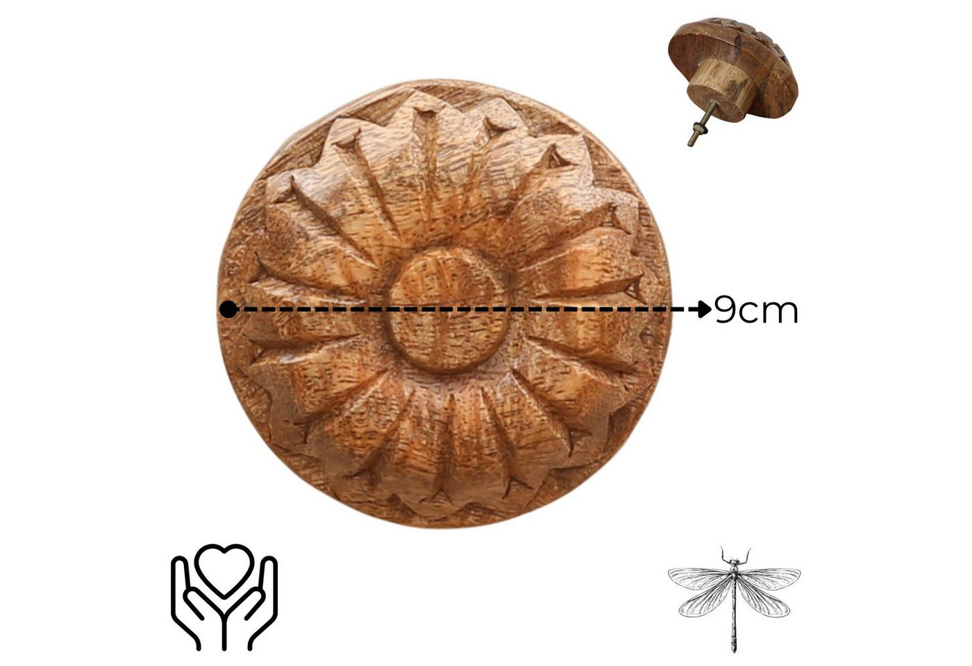 Marrakesch Orient & Mediterran Interior Möbelgriff Möbelgriff Admir aus Holz gefertigt, im modernen Design, in Braun 9 cm – Bild 3 von 5