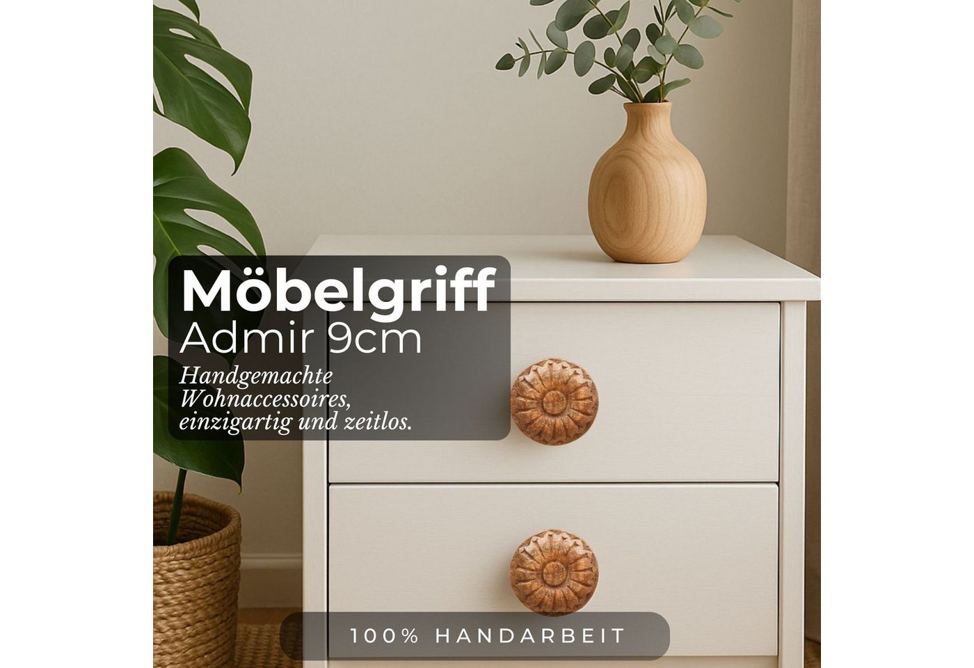 Marrakesch Orient & Mediterran Interior Möbelgriff Möbelgriff Admir aus Holz gefertigt, im modernen Design, in Braun 9 cm – Bild 4 von 5