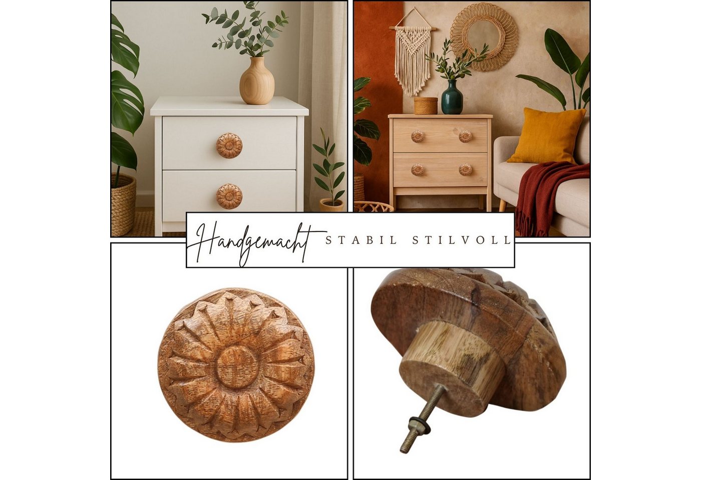 Marrakesch Orient & Mediterran Interior Möbelgriff Möbelgriff Admir aus Holz gefertigt, im modernen Design, in Braun 9 cm – Bild 5 von 5