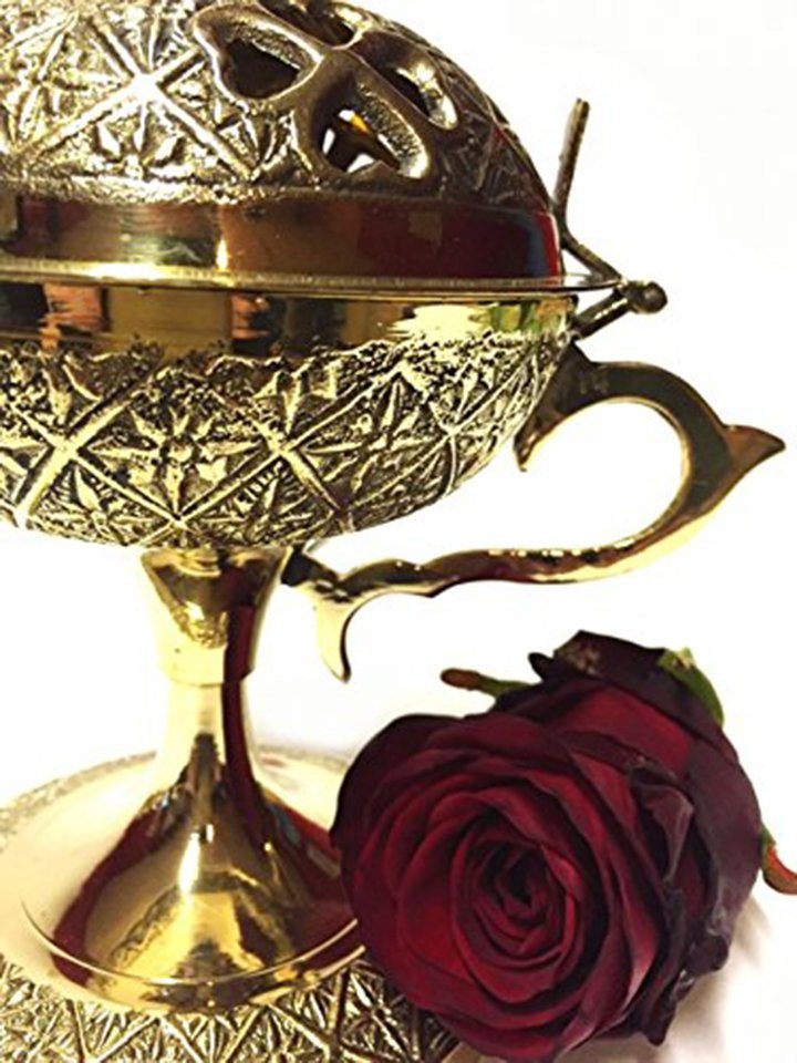 Marrakesch Orient & Mediterran Interior Räucherstäbchen-Halter Wierookbrander Hilal in oosterse stijl van messing, in goud 16 cm, (1 St), Handarbeit – Bild 2 von 5