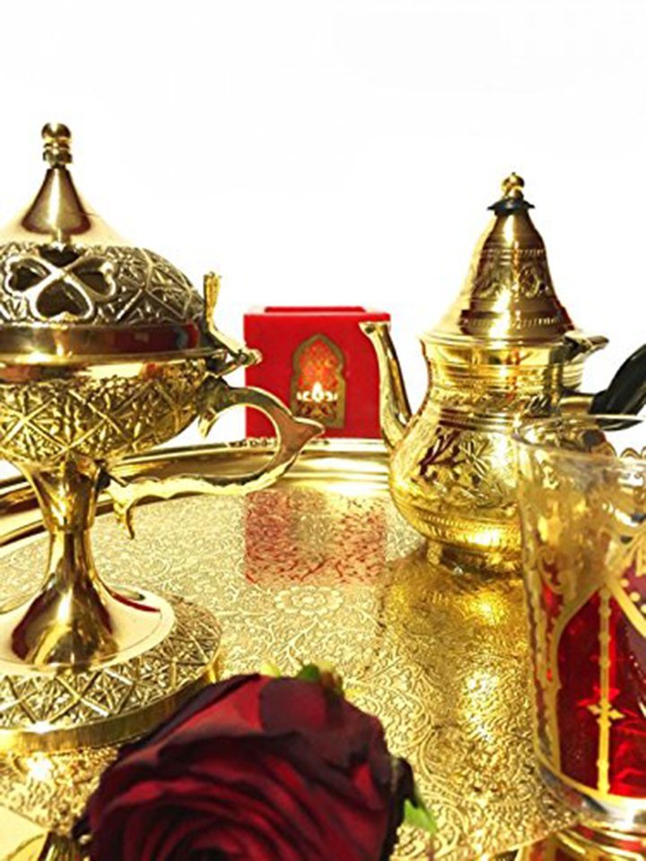 Marrakesch Orient & Mediterran Interior Räucherstäbchen-Halter Wierookbrander Hilal in oosterse stijl van messing, in goud 16 cm, (1 St), Handarbeit – Bild 3 von 5