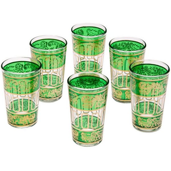Marrakesch Orient & Mediterran Interior Teeglas Teegläser Lamia im Orient-Stil, aus Glas gefertigt, 6er-Set, Grün 9 cm, 6-tlg., Glas, Handarbeit