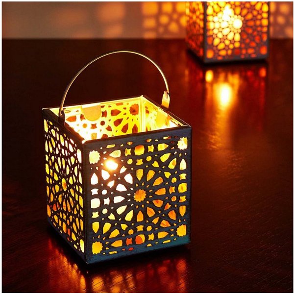 Marrakesch Orient & Mediterran Interior Teelichthalter Windlicht Assa, Metall in Weiß-Gold und oranges Glas, Ornamente 10 cm (1 St), Handarbeit