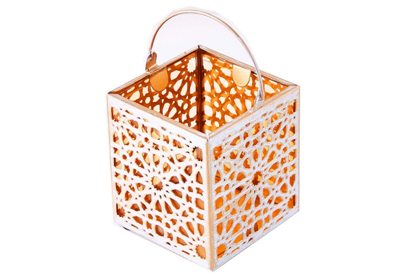 Marrakesch Orient & Mediterran Interior Teelichthalter Photophore Assa, métal blanc et doré, verre orange, ornements, 10 cm (1 St), Handarbeit – Bild 2 von 5