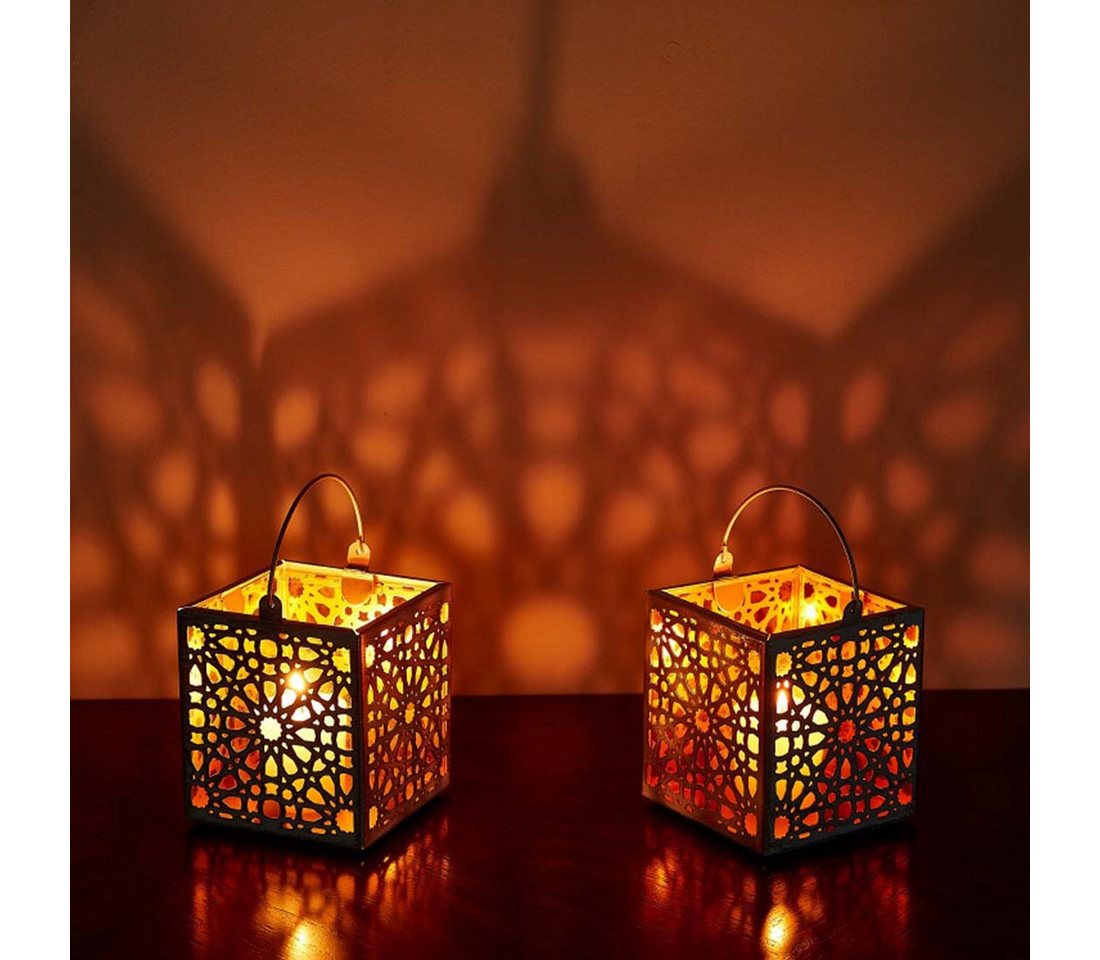 Marrakesch Orient & Mediterran Interior Teelichthalter Photophore Assa, métal blanc et doré, verre orange, ornements, 10 cm (1 St), Handarbeit – Bild 3 von 5