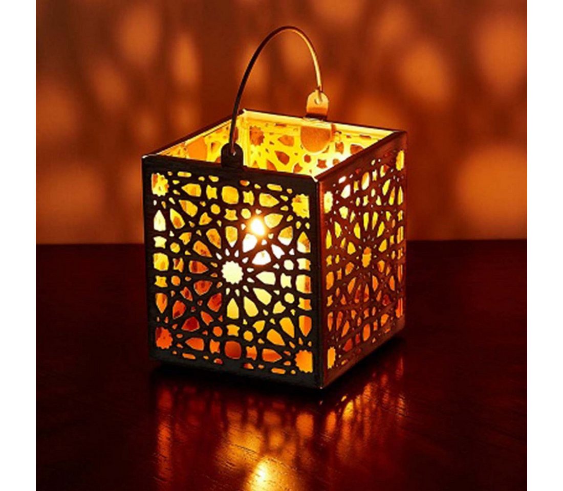 Marrakesch Orient & Mediterran Interior Teelichthalter Photophore Assa, métal blanc et doré, verre orange, ornements, 10 cm (1 St), Handarbeit – Bild 5 von 5