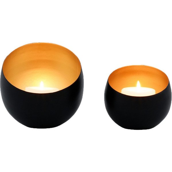 Marrakesch Orient & Mediterran Interior Teelichthalter Juego de 2 portavelas Juju de diseño oriental, metal, negro, 12 cm (2 St), Handarbeit
