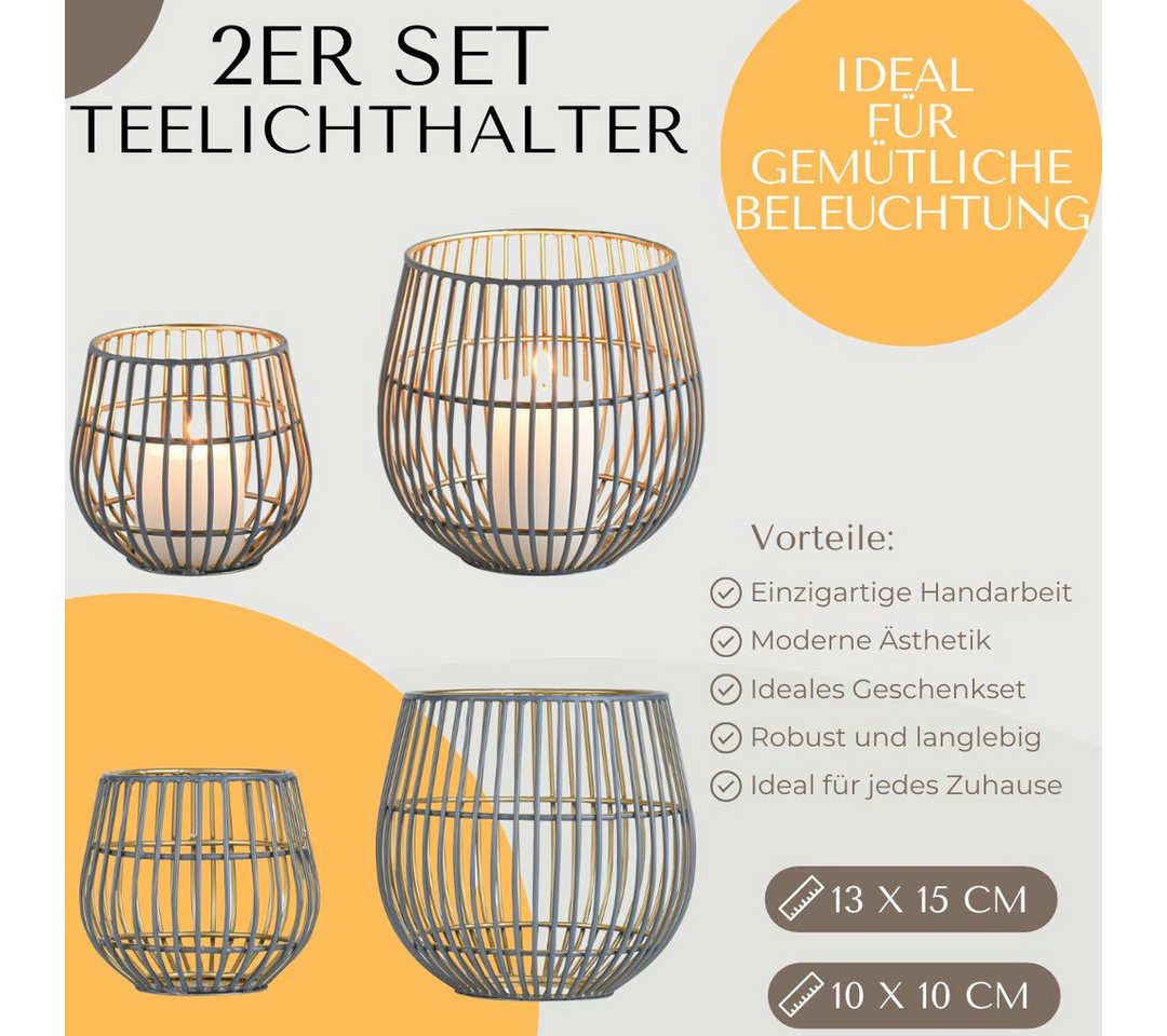 Marrakesch Orient & Mediterran Interior Teelichthalter Set da 2 portacandele Maurice in metallo laccato, colore nero, 15 cm (2 St), Handarbeit – Bild 2 von 5