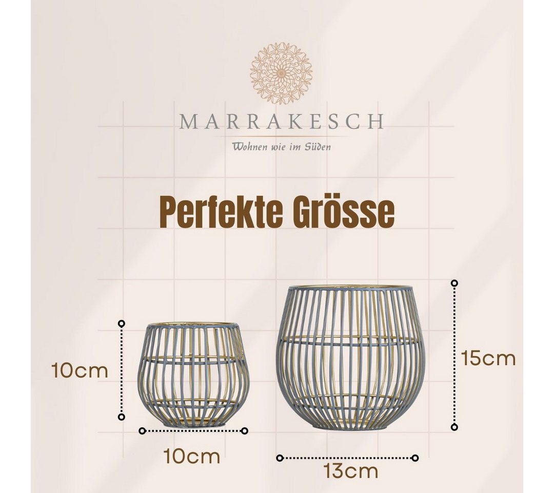 Marrakesch Orient & Mediterran Interior Teelichthalter Set da 2 portacandele Maurice in metallo laccato, colore nero, 15 cm (2 St), Handarbeit – Bild 5 von 5