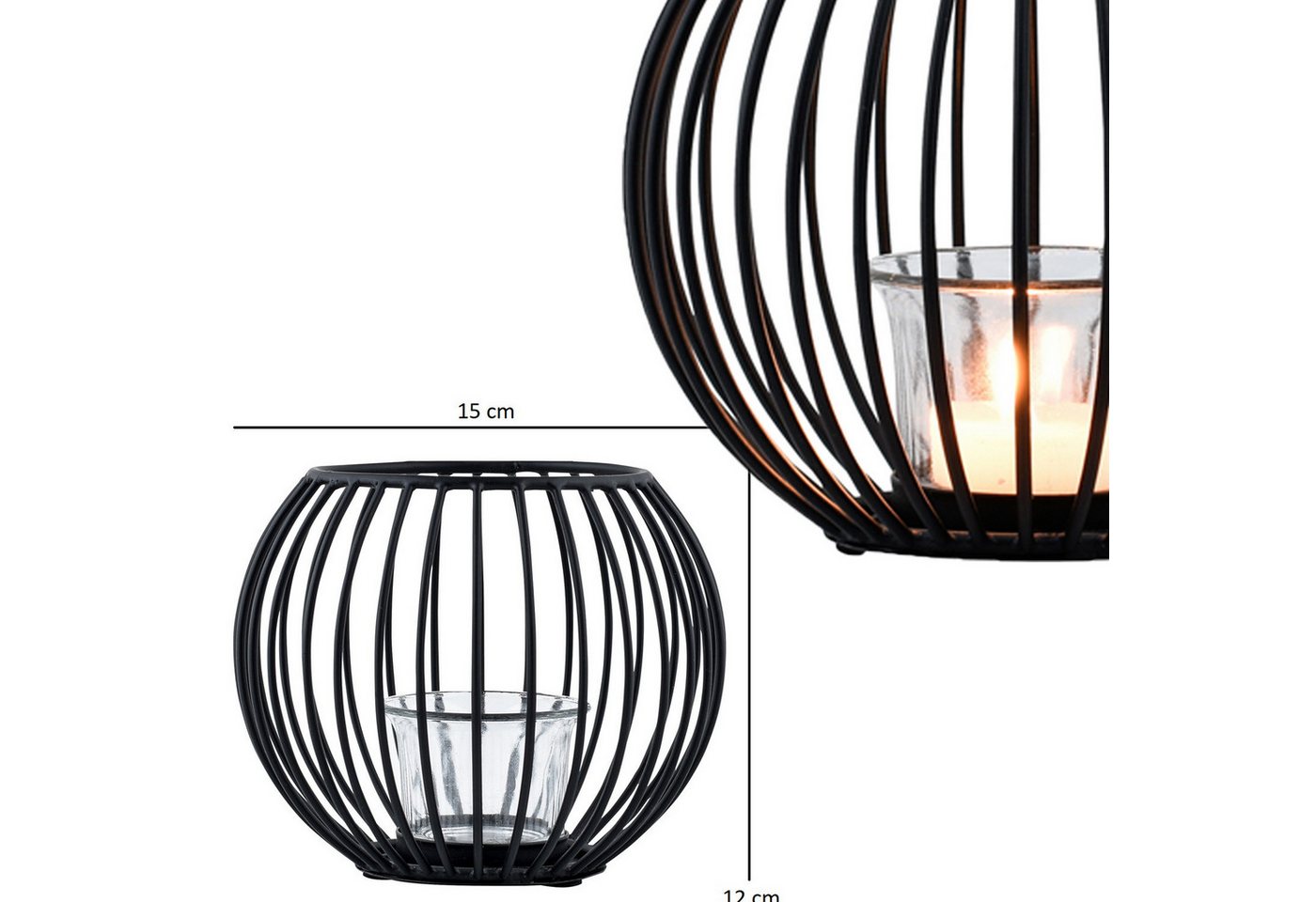Marrakesch Orient & Mediterran Interior Teelichthalter Portavelas Spectro de diseño escandinavo, de metal, color negro, 15 cm (1 St), Handarbeit – Bild 3 von 5