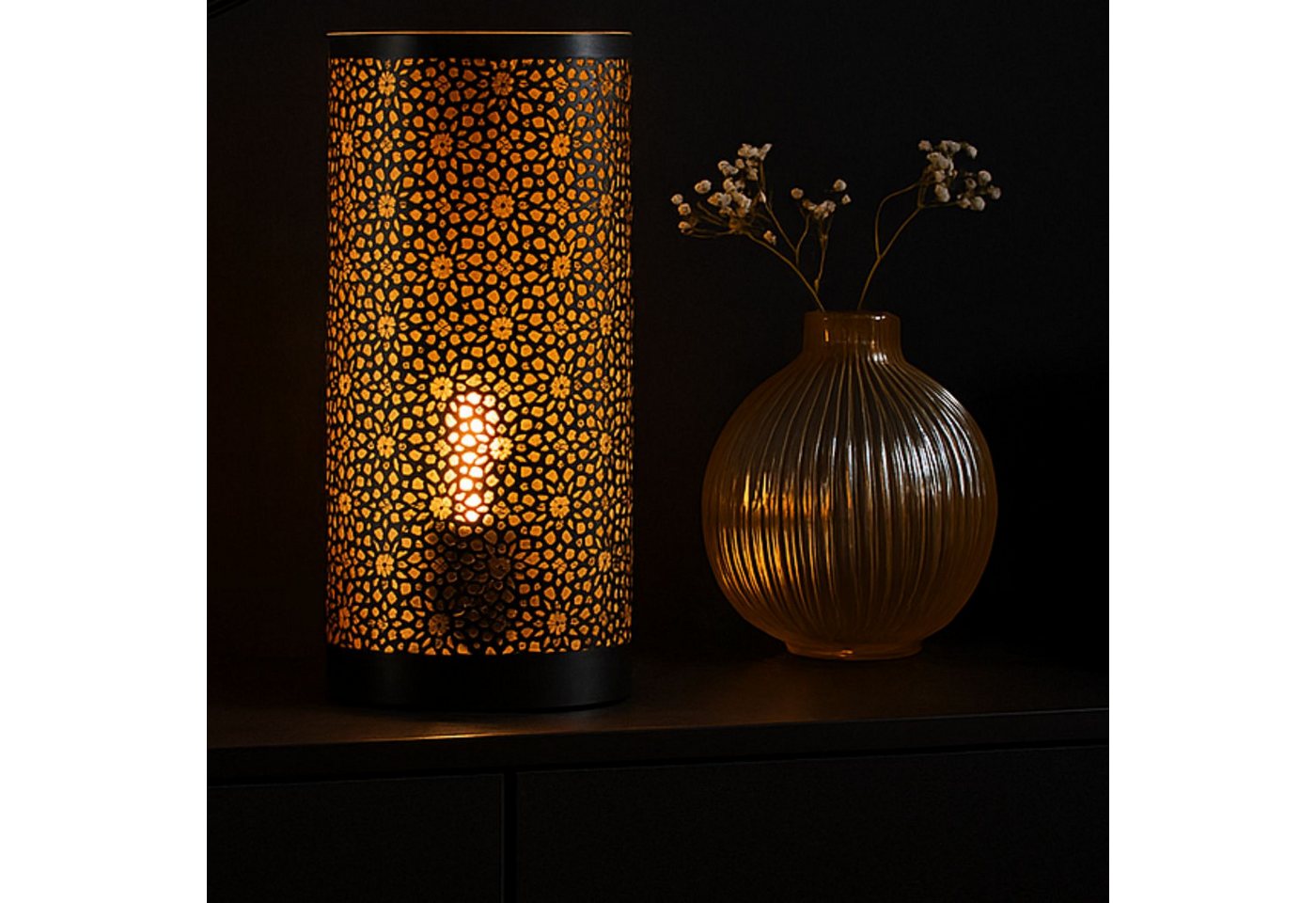 Marrakesch Orient & Mediterran Interior Tischleuchte Tischlampe Naziha im Orient-Design aus Metall gefertigt, Schwarz 30 cm – Bild 2 von 5