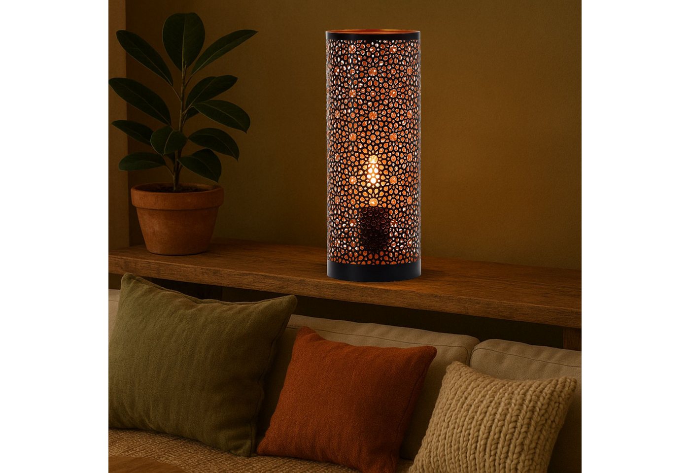 Marrakesch Orient & Mediterran Interior Tischleuchte Tischlampe Naziha im Orient-Design aus Metall gefertigt, Schwarz 30 cm – Bild 4 von 5