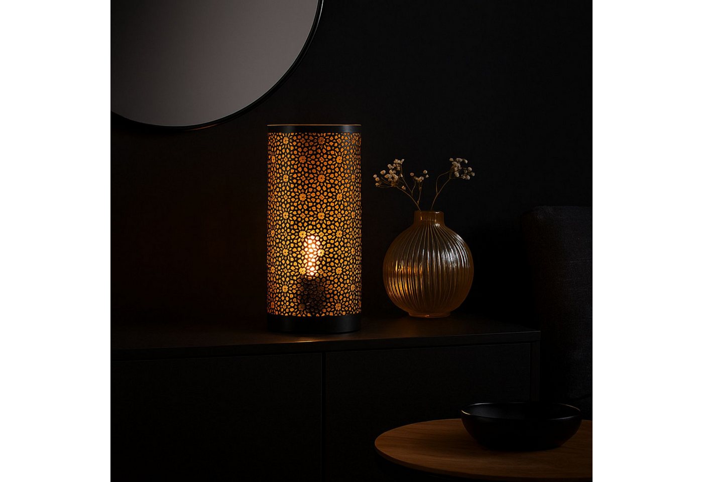 Marrakesch Orient & Mediterran Interior Tischleuchte Tischlampe Naziha im Orient-Design aus Metall gefertigt, Schwarz 30 cm – Bild 5 von 5